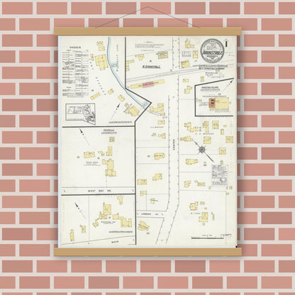 Old map wall art mockup — magnetic wood frame on brick wall — Sanborn Fire Insurance Map from Barnstable, Barnstable County, Massachusetts (1916), Sheet #0001