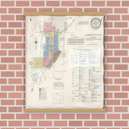 Old map wall art mockup — magnetic wood frame on brick wall — Sanborn Fire Insurance Map from Borger, Hutchinson County, Texas (1950), Sheet #0001