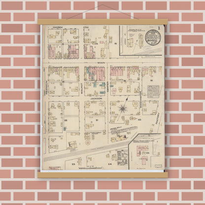 Old map wall art mockup — magnetic wood frame on brick wall — Sanborn Fire Insurance Map from Brazil, Clay County, Indiana (1883) - Complete Map Set