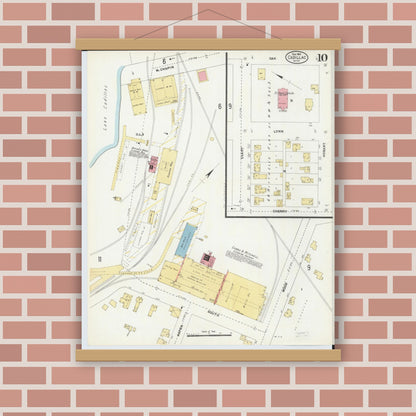 Old map wall art mockup — magnetic wood frame on brick wall — Sanborn Fire Insurance Map from Cadillac, Wexford County, Michigan (1906), Sheet #0010