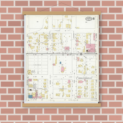 Old map wall art mockup — magnetic wood frame on brick wall — Sanborn Fire Insurance Map from Ironton, Lawrence County, Ohio (1916), Sheet #0008