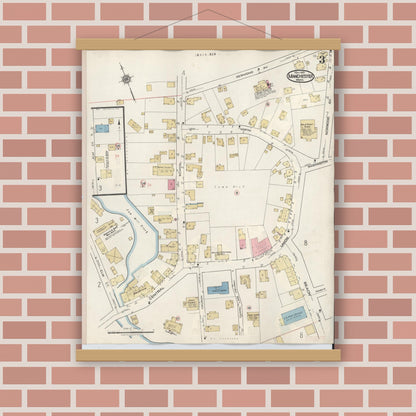 Old map wall art mockup — magnetic wood frame on brick wall — Sanborn Fire Insurance Map from Manchester, Essex County, Massachusetts (1941), Sheet #0003