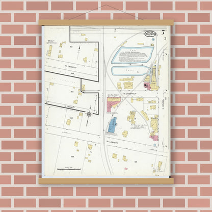 Old map wall art mockup — magnetic wood frame on brick wall — Sanborn Fire Insurance Map from Wauseon, Fulton County, Ohio (1916), Sheet #0007