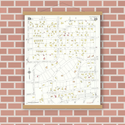 Old map wall art mockup — magnetic wood frame on brick wall — Sanborn Fire Insurance Map from Port Washington, Nassau County, New York (1931), Sheet #0019
