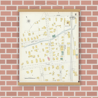 Old map wall art mockup — magnetic wood frame on brick wall — Sanborn Fire Insurance Map from Bainbridge, Chenango County, New York (1903), Sheet #0002