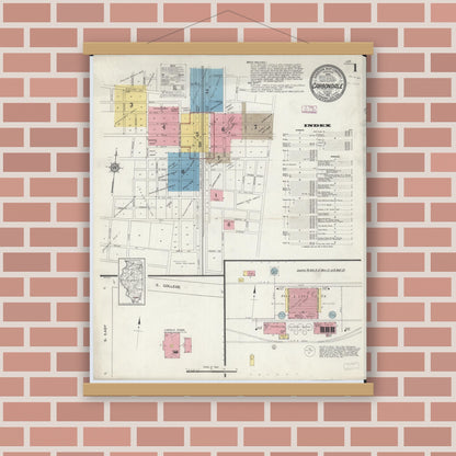 Old map wall art mockup — magnetic wood frame on brick wall — Sanborn Fire Insurance Map from Carbondale, Jackson County, Illinois (1913), Sheet #0001