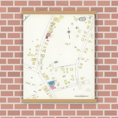 Old map wall art mockup — magnetic wood frame on brick wall — Sanborn Fire Insurance Map from Mount Kisco, Westchester County, New York (1925), Sheet #0007