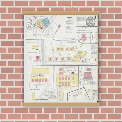 Old map wall art mockup — magnetic wood frame on brick wall — Sanborn Fire Insurance Map from Collinsville, Madison County, Illinois (1893), Sheet #0001