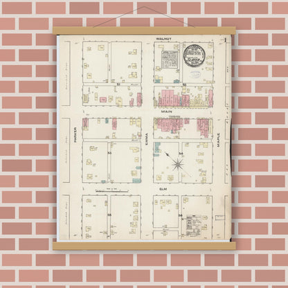 Old map wall art mockup — magnetic wood frame on brick wall — Sanborn Fire Insurance Map from Slater, Saline County, Missouri (1883) - Complete Map Set