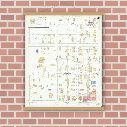 Old map wall art mockup — magnetic wood frame on brick wall — Sanborn Fire Insurance Map from Bremen, Marshall County, Indiana (1910), Sheet #0004