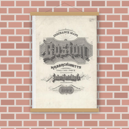 Old map wall art mockup — magnetic wood frame on brick wall — Sanborn Fire Insurance Map from Boston, Suffolk County, Massachusetts (1899), Sheet #0001