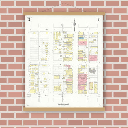 Old map wall art mockup — magnetic wood frame on brick wall — Sanborn Fire Insurance Map from Borger, Hutchinson County, Texas (1940), Sheet #0002