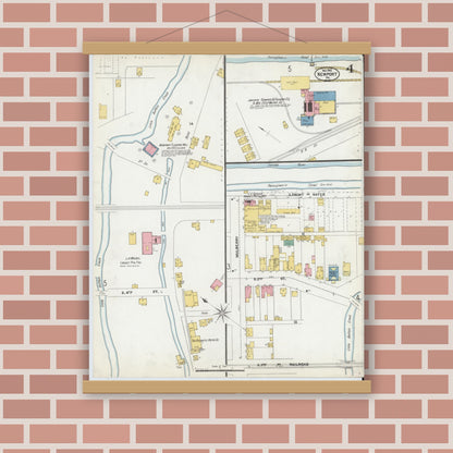 Old map wall art mockup — magnetic wood frame on brick wall — Sanborn Fire Insurance Map from Newport, Perry County, Pennsylvania (1902), Sheet #0004