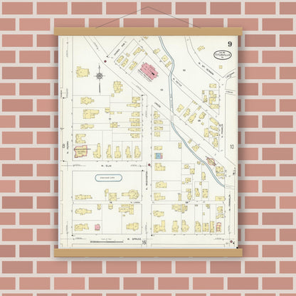 Old map wall art mockup — magnetic wood frame on brick wall — Sanborn Fire Insurance Map from Titusville, Crawford County, Pennsylvania (1912), Sheet #0009