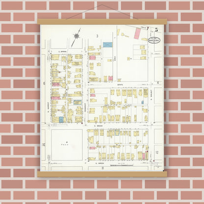 Old map wall art mockup — magnetic wood frame on brick wall — Sanborn Fire Insurance Map from Nanticoke, Luzerne County, Pennsylvania (1912), Sheet #0005