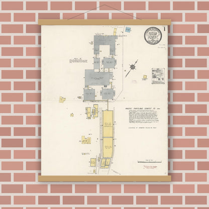Old map wall art mockup — magnetic wood frame on brick wall — Sanborn Fire Insurance Map from Cement, Solano County, California (1912), Sheet #0001