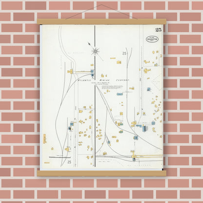 Old map wall art mockup — magnetic wood frame on brick wall — Sanborn Fire Insurance Map from Houghton, Houghton County, Michigan (1900), Sheet #0025