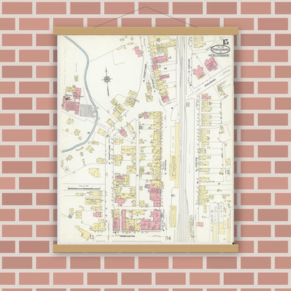 Old map wall art mockup — magnetic wood frame on brick wall — Sanborn Fire Insurance Map from Stroudsburg, Monroe County, Pennsylvania (1912), Sheet #0015