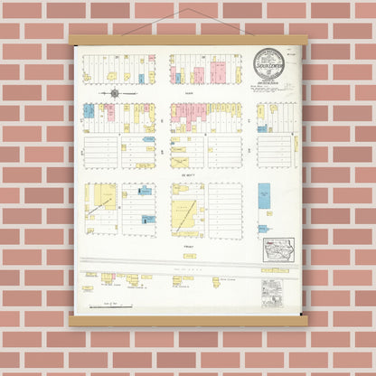 Old map wall art mockup — magnetic wood frame on brick wall — Sanborn Fire Insurance Map from Sioux Center, Sioux County, Iowa (1917), Sheet #0001