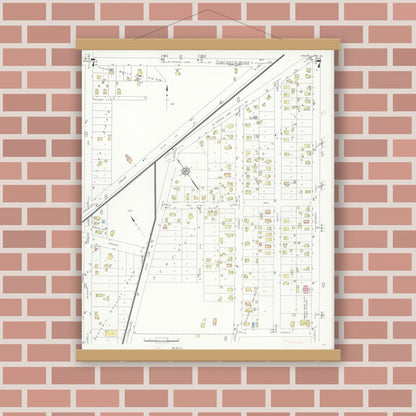 Old map wall art mockup — magnetic wood frame on brick wall — Sanborn Fire Insurance Map from Crystal Lake, McHenry County, Illinois (1936), Sheet #0007