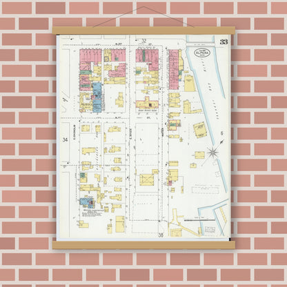 Old map wall art mockup — magnetic wood frame on brick wall — Sanborn Fire Insurance Map from Alpena, Alpena County, Michigan (1901), Sheet #0033
