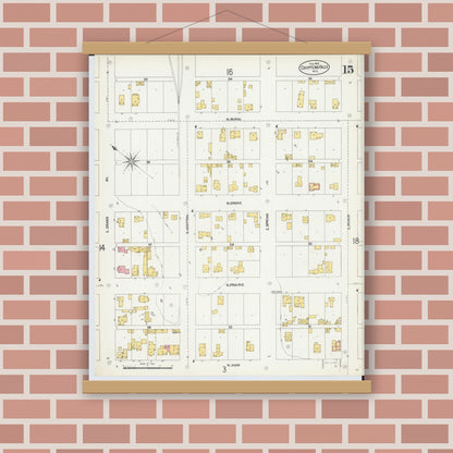Old map wall art mockup — magnetic wood frame on brick wall — Sanborn Fire Insurance Map from Chippewa Falls, Chippewa County, Wisconsin (1903), Sheet #0015