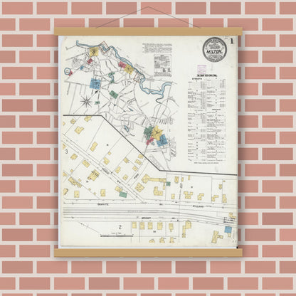 Old map wall art mockup — magnetic wood frame on brick wall — Sanborn Fire Insurance Map from Milton, Norfolk County, Massachusetts (1906) - Complete Map Set