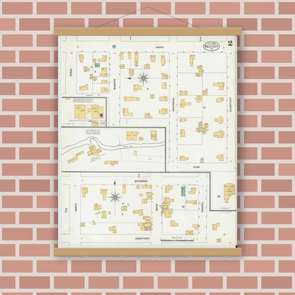 Old map wall art mockup — magnetic wood frame on brick wall — Sanborn Fire Insurance Map from Belfast, Allegany County, New York (1904), Sheet #0002