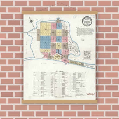 Old map wall art mockup — magnetic wood frame on brick wall — Sanborn Fire Insurance Map from Coronado, San Diego County, California (1921) - Complete Map Set