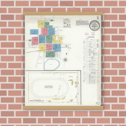Old map wall art mockup — magnetic wood frame on brick wall — Sanborn Fire Insurance Map from Boonville, Warrick County, Indiana (1907) - Complete Map Set