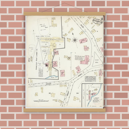 Old map wall art mockup — magnetic wood frame on brick wall — Sanborn Fire Insurance Map from Northampton, Hampshire County, Massachusetts (1884), Sheet #0002