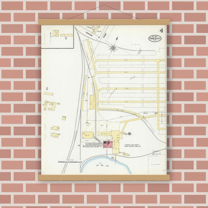 Old map wall art mockup — magnetic wood frame on brick wall — Sanborn Fire Insurance Map from Iron River, Bayfield County, Wisconsin (1904), Sheet #0004