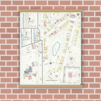 Old map wall art mockup — magnetic wood frame on brick wall — Sanborn Fire Insurance Map from Alton, Madison County, Illinois (1909), Sheet #0021