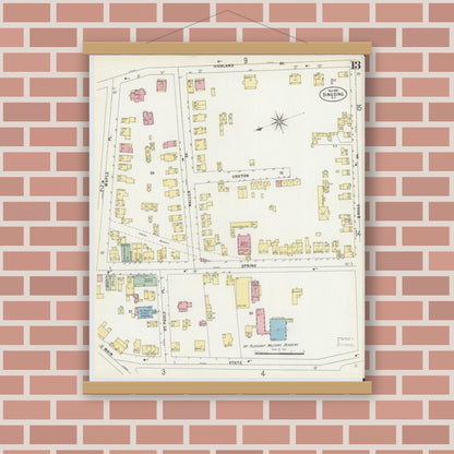Old map wall art mockup — magnetic wood frame on brick wall — Sanborn Fire Insurance Map from Sing Sing, Westchester County, New York (1897), Sheet #0013