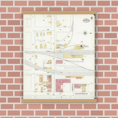 Old map wall art mockup — magnetic wood frame on brick wall — Sanborn Fire Insurance Map from Sanford, Seminole County, Florida (1906), Sheet #0002