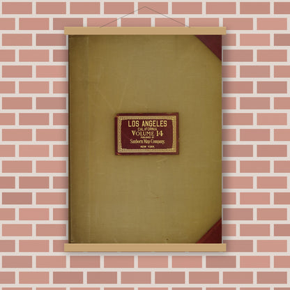 Old map wall art mockup — magnetic wood frame on brick wall — Sanborn Fire Insurance Map from Los Angeles, Los Angeles County, California (1949), Sheet #0001