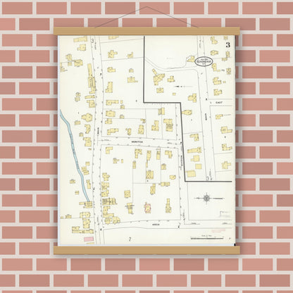 Old map wall art mockup — magnetic wood frame on brick wall — Sanborn Fire Insurance Map from Schenevus, Otsego County, New York (1910), Sheet #0003