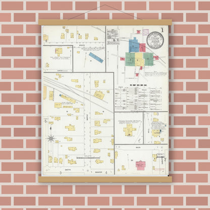 Old map wall art mockup — magnetic wood frame on brick wall — Sanborn Fire Insurance Map from Sodus, Wayne County, New York (1906) - Complete Map Set