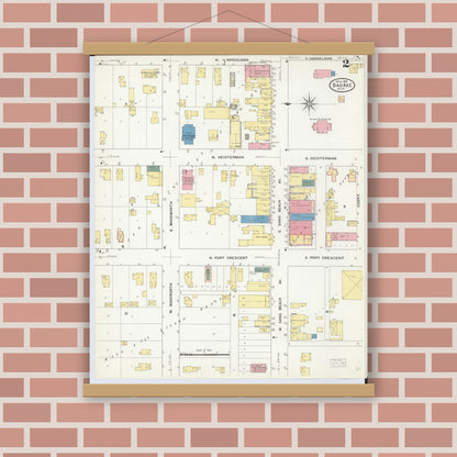 Old map wall art mockup — magnetic wood frame on brick wall — Sanborn Fire Insurance Map from Bad Axe, Huron County, Michigan (1909), Sheet #0002