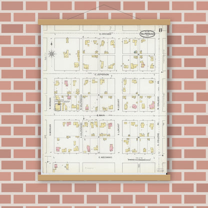 Old map wall art mockup — magnetic wood frame on brick wall — Sanborn Fire Insurance Map from Valparaiso, Porter County, Indiana (1892), Sheet #0008