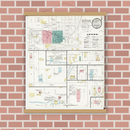 Old map wall art mockup — magnetic wood frame on brick wall — Sanborn Fire Insurance Map from Anamosa, Jones County, Iowa (1893) â€” Complete Set