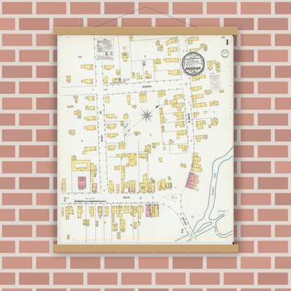 Old map wall art mockup — magnetic wood frame on brick wall — Sanborn Fire Insurance Map from Broadalbin, Fulton County, New York (1900) - Complete Map Set