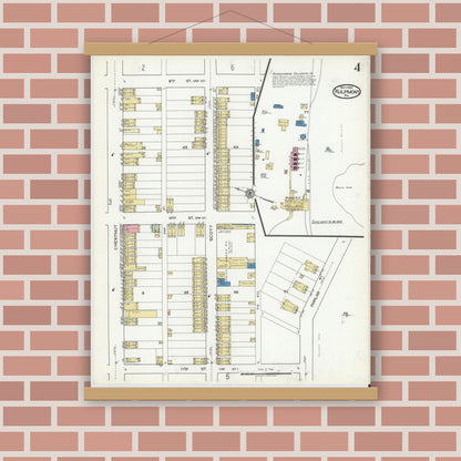Old map wall art mockup — magnetic wood frame on brick wall — Sanborn Fire Insurance Map from Kulpmont, Northumberland County, Pennsylvania (1920), Sheet #0004