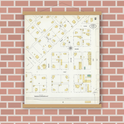Old map wall art mockup — magnetic wood frame on brick wall — Sanborn Fire Insurance Map from Hico, Hamilton County, Texas (1903), Sheet #0002