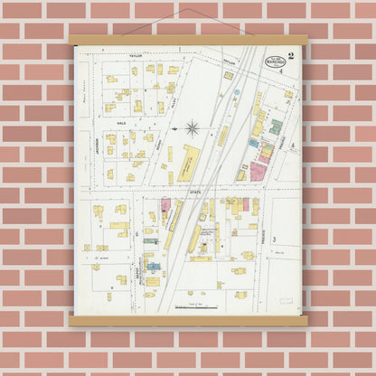 Old map wall art mockup — magnetic wood frame on brick wall — Sanborn Fire Insurance Map from Marengo, McHenry County, Illinois (1905), Sheet #0002