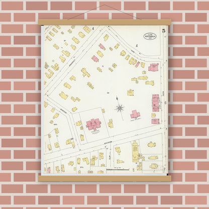 Old map wall art mockup — magnetic wood frame on brick wall — Sanborn Fire Insurance Map from Ashtabula, Ashtabula County, Ohio (1903), Sheet #0005