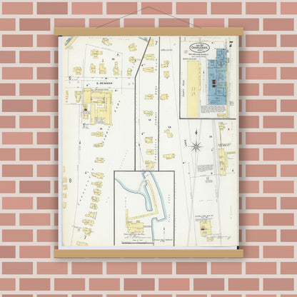 Old map wall art mockup — magnetic wood frame on brick wall — Sanborn Fire Insurance Map from Charlevoix, Charlevoix County, Michigan (1907), Sheet #0007