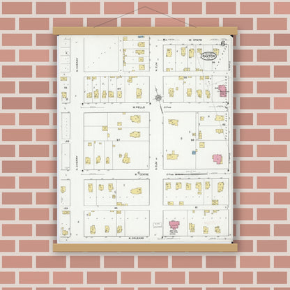 Old map wall art mockup — magnetic wood frame on brick wall — Sanborn Fire Insurance Map from Paxton, Ford County, Illinois (1921), Sheet #0006
