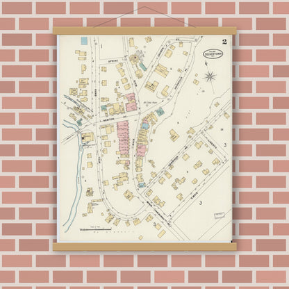 Old map wall art mockup — magnetic wood frame on brick wall — Sanborn Fire Insurance Map from Deckertown, Sussex County, New Jersey (1897), Sheet #0002