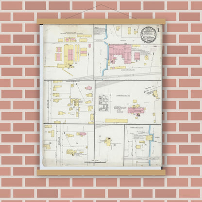 Old map wall art mockup — magnetic wood frame on brick wall — Sanborn Fire Insurance Map from Willoughby, Lake County, Ohio (1893) - Complete Map Set